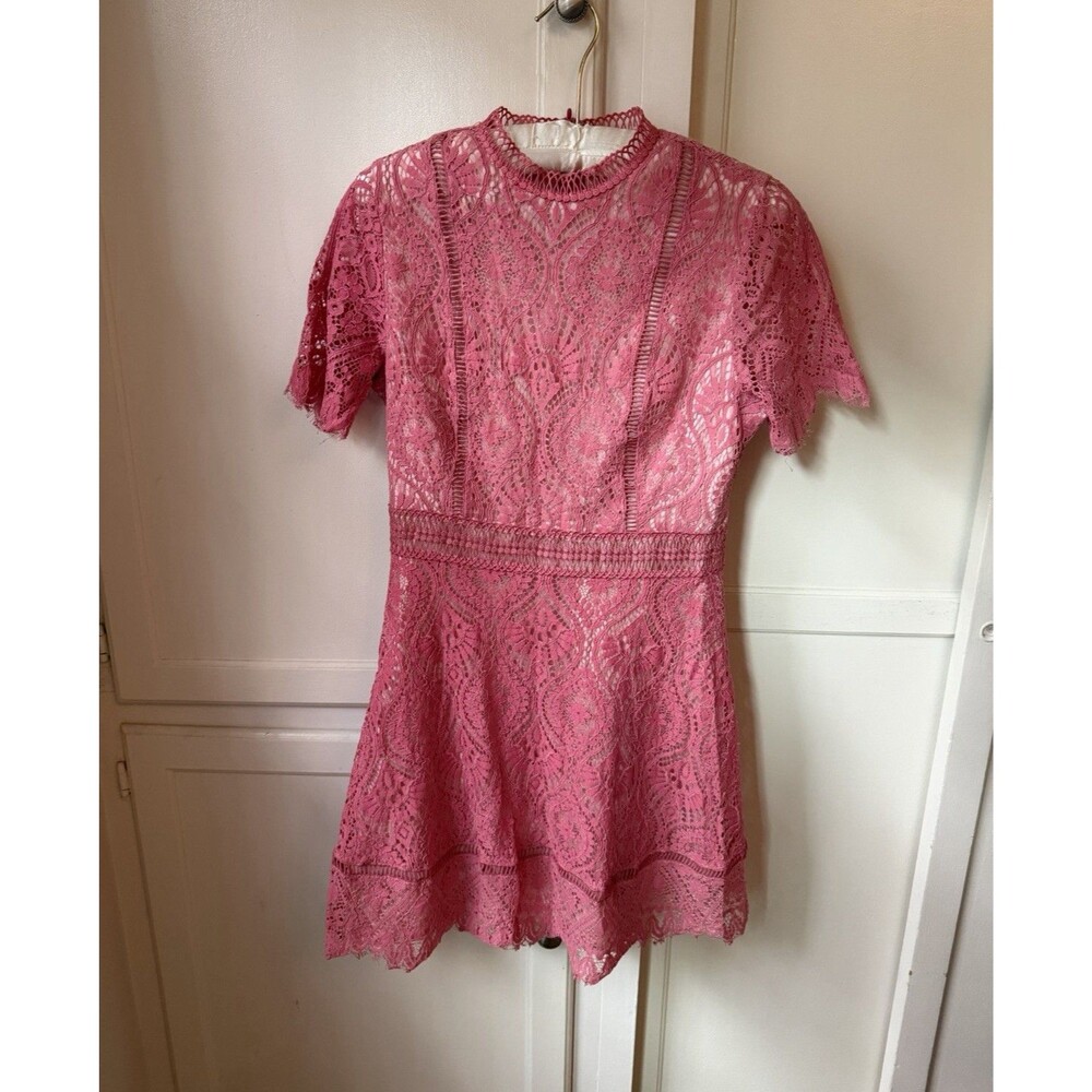 BB Dakota RSVP Pink Lace Fit Flare Cocktail Dress Short Sleeve - Size 8